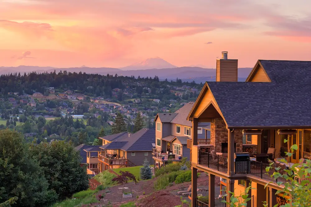 Sunset view from a deck of Luxury Homes in the Southwest Washington area