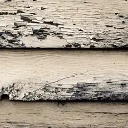 closeup of roofing damage with peeling paint