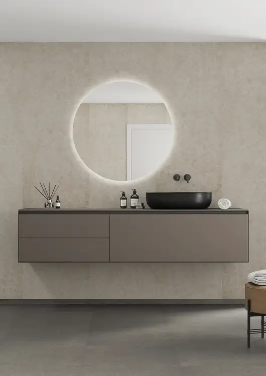 Modern bathroom sink with a new vanity, after bathroom remodeling